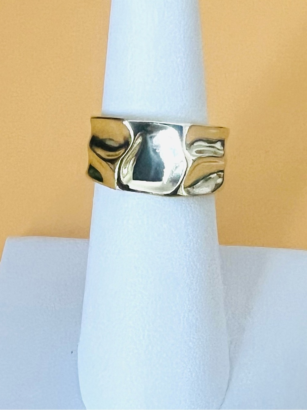 Gold over silver thumb ring, adjustable size stamped .925